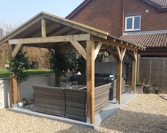 Wooden Gazebo 4.8m x 3m Hot Tub Canopy, Permanent Timber Garden Gazebo Shelter