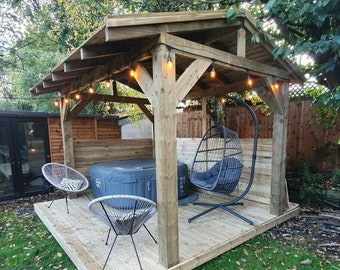 Rustic Wooden Gazebo 3.6 x 2.4m Hot Tub Canopy, Permanent Timber Garden Gazebo Shelter