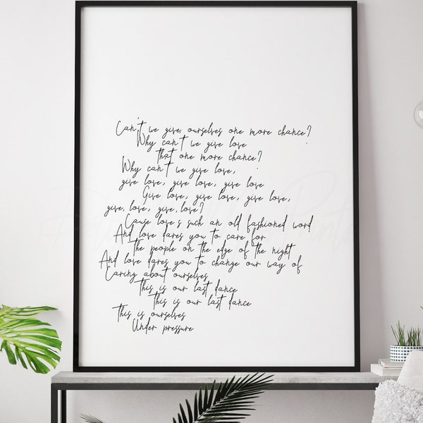 Under Pressure Queen lyrics printable, Queen lyrics poster gift, instant download file, Under Pressure lyrics bedroom wall decor