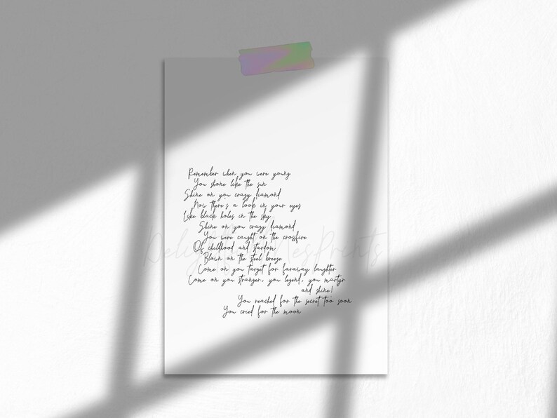 Pink Floyd Shine On You Crazy Diamond Paroles Shine On You Crazy Diamond Pink Floyd lyrics printable Pink | Etsy