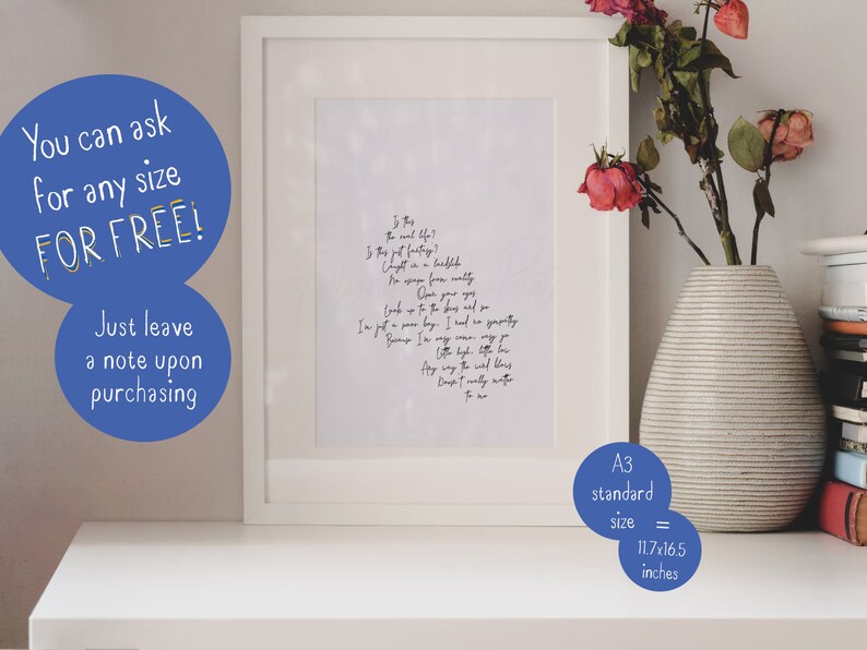 Bohemian Rhapsody Queen Lyrics Printable, Queen Lyrics Poster Gift ...