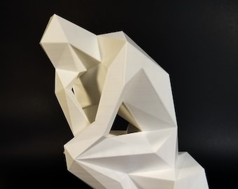 Low Poly Thinker Statue, 3D Printed Sculpture, Modern Geometric Art, Rodin Inspired Decor