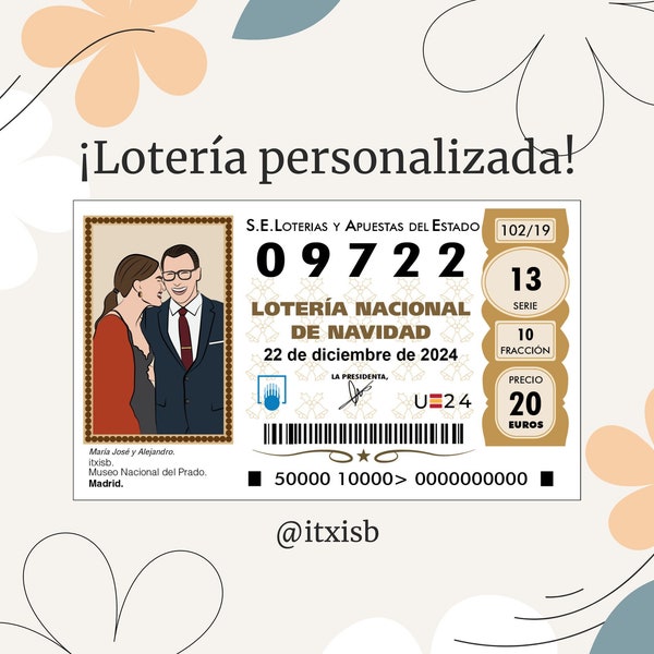 Lotería única: retrato fotográfico en ilustracion digital, para regalos personalizados. ¡Detalles que perduran! San Valentín.