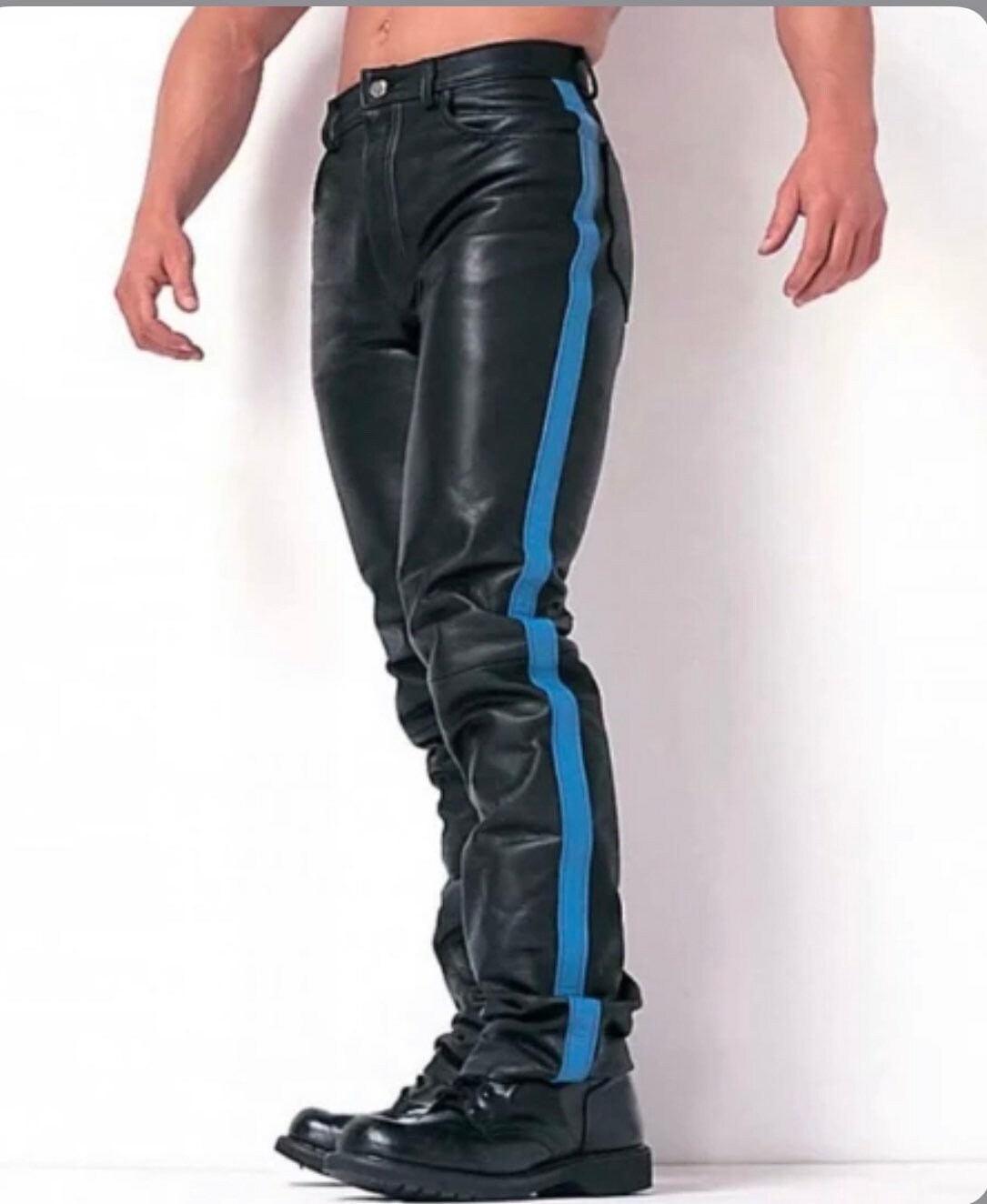 Stripe Leather Pants Etsy Canada