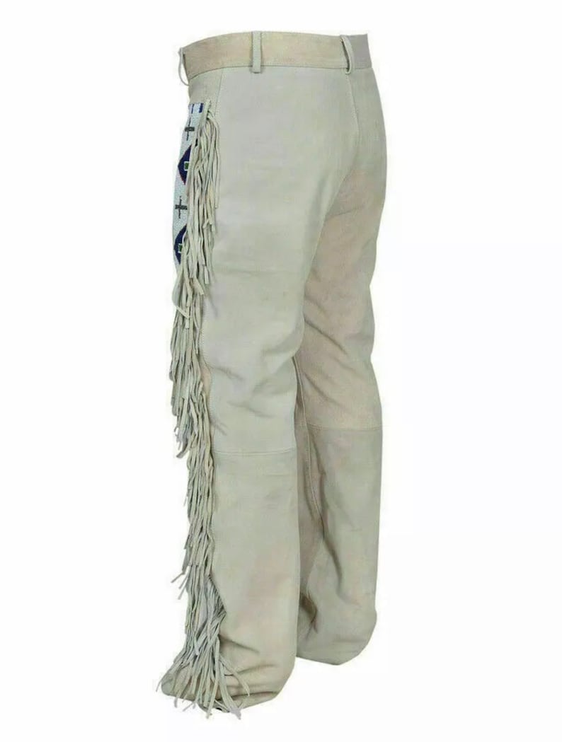 Men/'s Native American Buckskin Suede Leather Pant Fringes Long Beads Reenactment