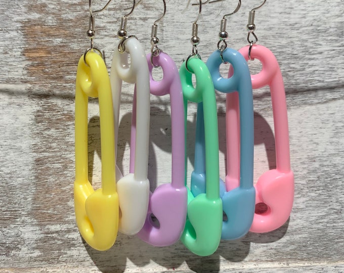 Giant Pastel Paper Clip Earrings Plastic Paper Clips Handmade Aesthetic |