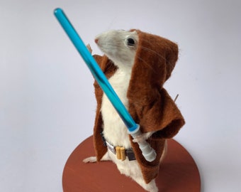 Taxidermy mouse - Star Wars Jedi using the Force and holding a blue Lightsaber | Anthropomorphic | Curiosity | Oddity | Unusual gift