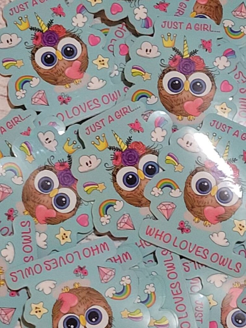 Girl Who Loves Owls 2x2inch Waterproof Sticker