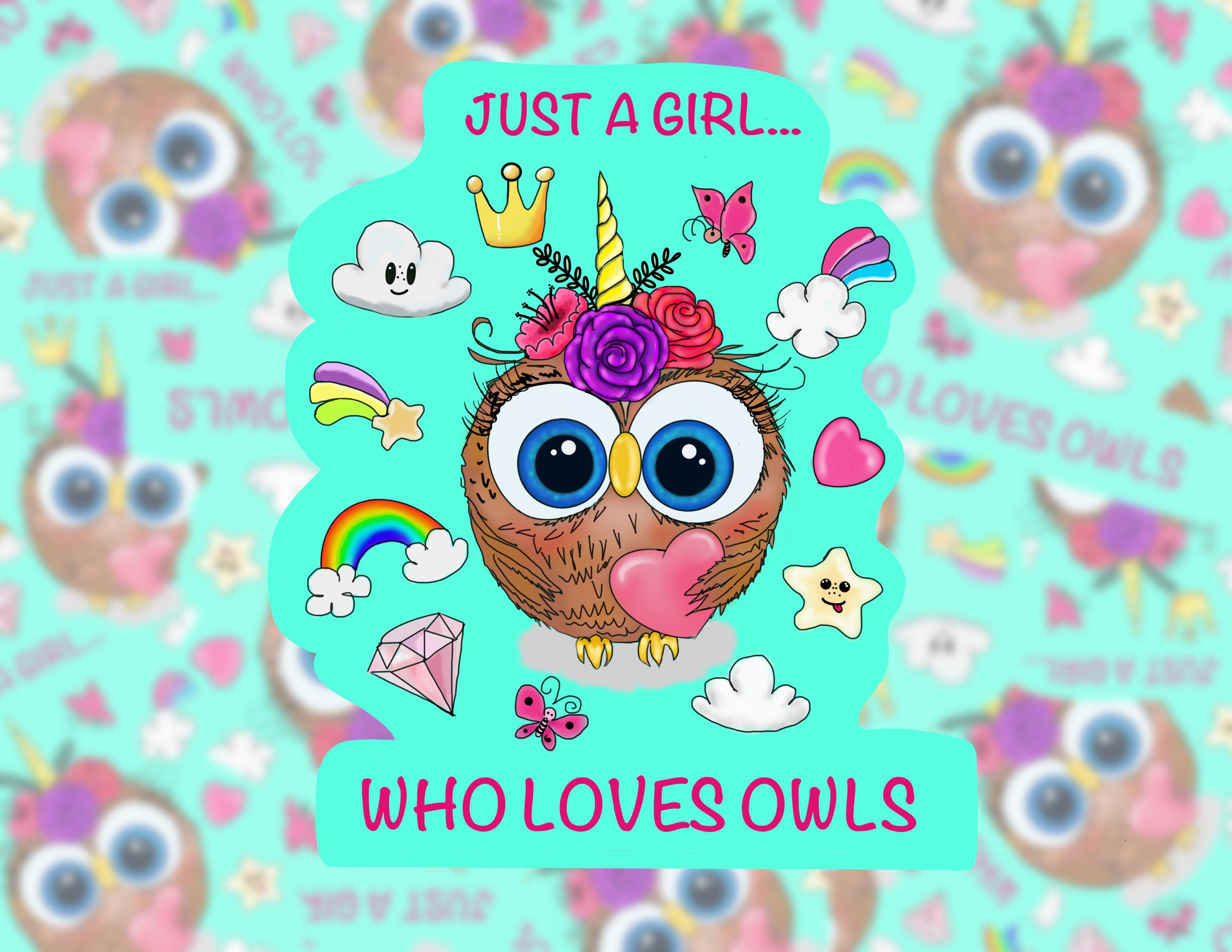 Girl Who Loves Owls 2x2inch Waterproof Sticker