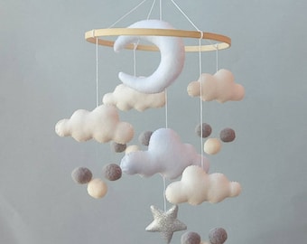 Cloud, moon and rainbow mobile — retailer product photograph