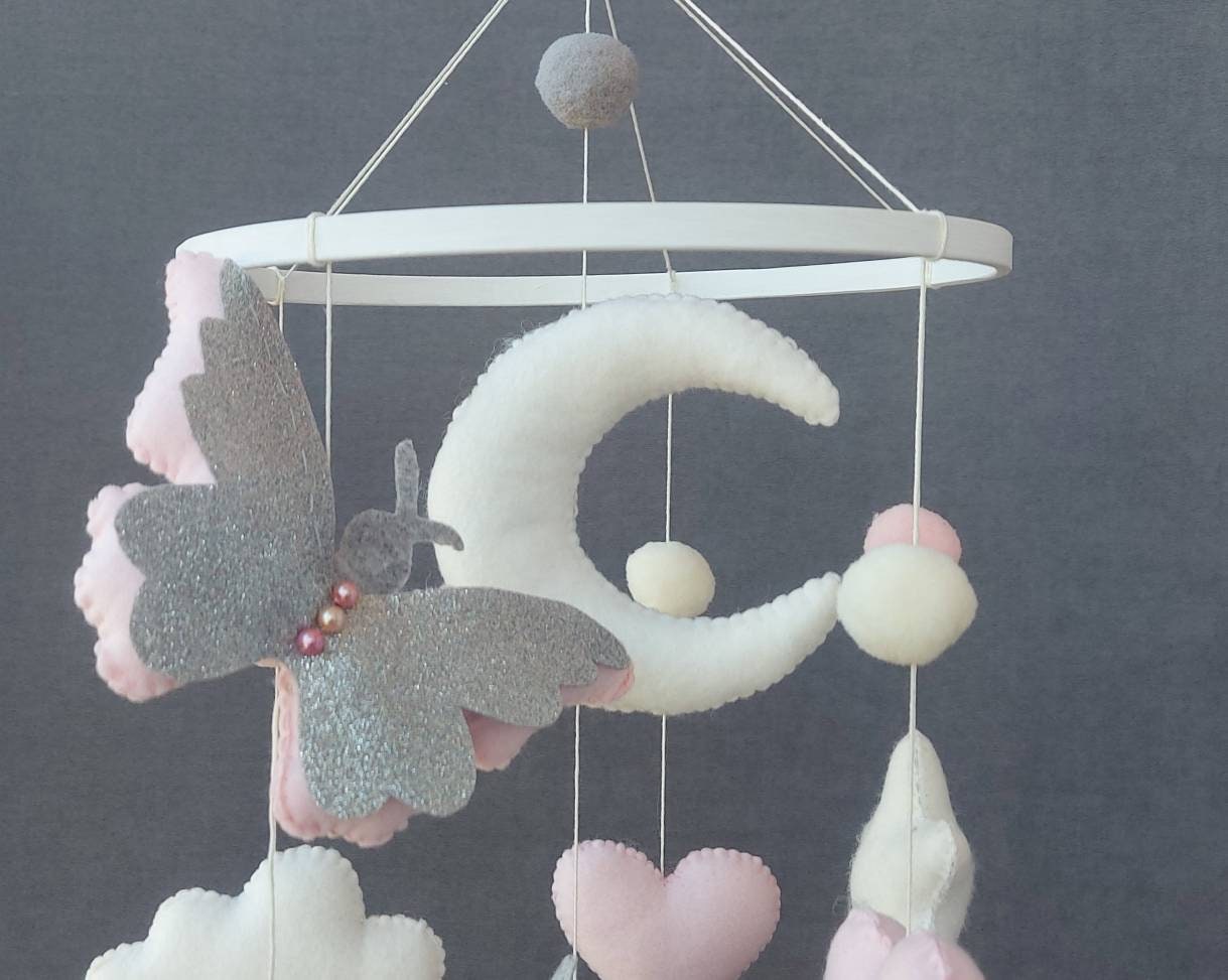 Baby mobile girl Stars crib mobile gray and pink mobile Etsy