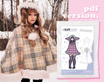 Beginner PDF Bunny Cape Cloak Kawaii Street Fashion Sewing Pattern XS-3XL Plus Size | Digital Pattern