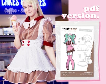 Beginner PDF Cosplay Maid Outfit Japanese Cafe Sewing Pattern XS-3XL Plus Size | Digital Pattern