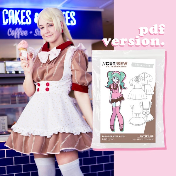 Beginner PDF Cosplay Maid Outfit Japans Cafe Naaipatroon XS-3XL Plus Size | Digitaal patroon
