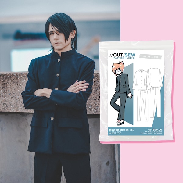 Beginner Cosplay Gakuran Japanese Adult School Uniform Sewing Pattern XS-3XL Plus Size | Physical Pattern