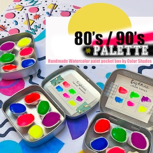 80&#39;s 90&#39;s Handmade Watercolor paint pocket box by Color Shades - Artisanal watercolor