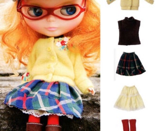 Blythe Doll Jacket, tshirt, Skirt, & Over Knee Socks set pdf E PATTERN in Japanese and Pieces Titles in English