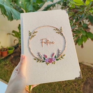 Diario personalizado, cuaderno personalizado de tapa dura a5, bordado de flores, cuaderno único, regalo para ella, diario vintage