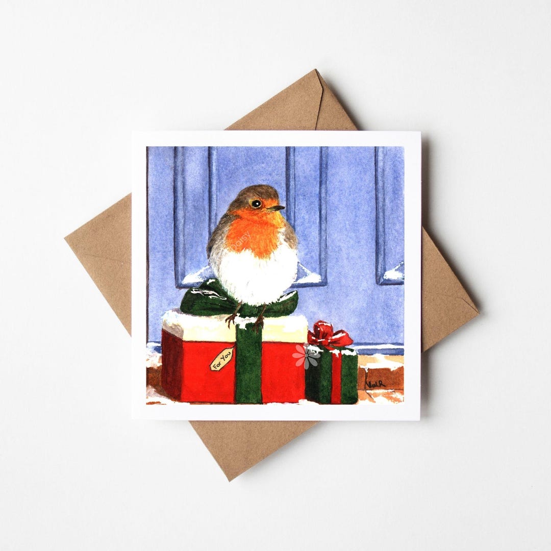 Robin Christmas Card - Hand-painted Robin for Bird Lovers, Bird ...