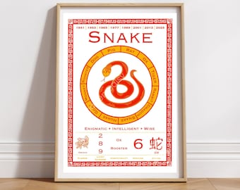 Year of the Snake Art Print, Chinese Zodiac Wall Art, Lunar New Year Gift