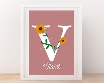 Personalised Initial Name Print, Nursery Decor, New Baby Wall Art