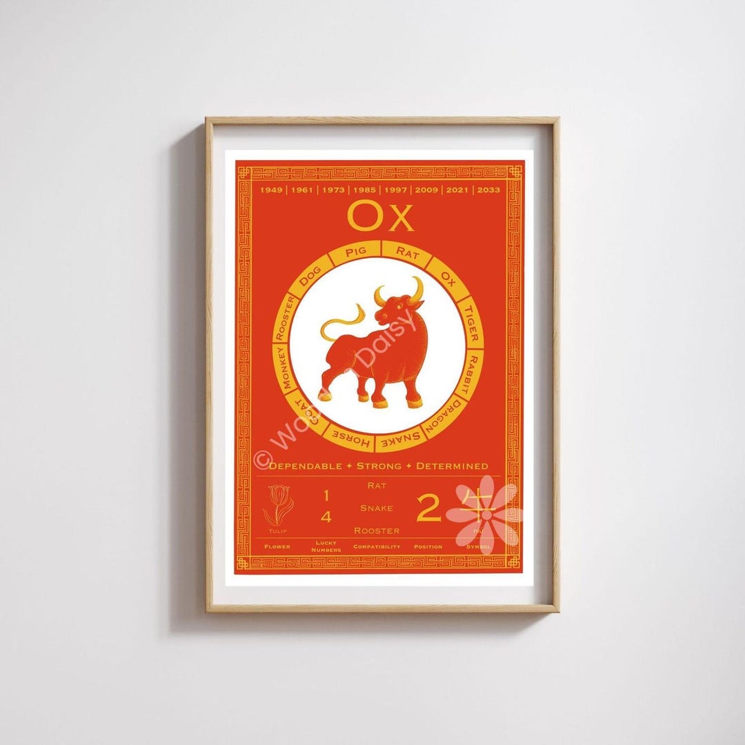 Oxgift A4 Year of the Ox Art Print, Year of the Ox Wall Art, Dot Art, Year of ...