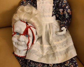 Creepy headless grandma porcelain horror art doll