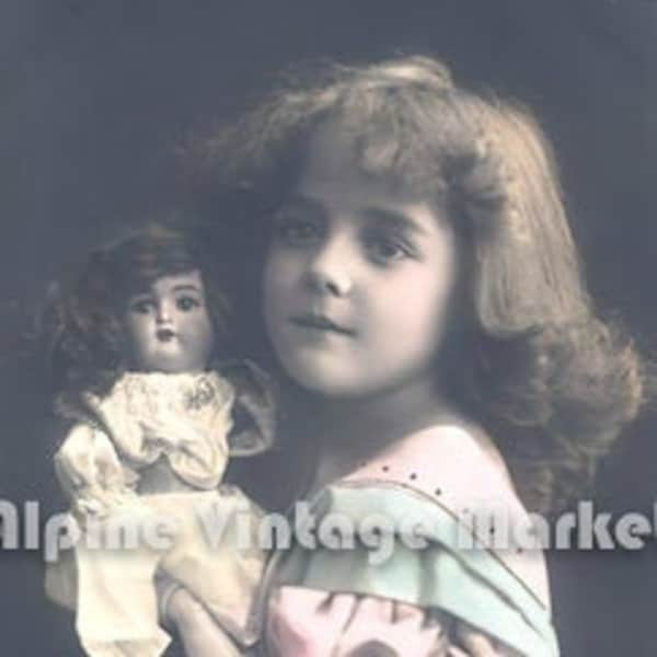 1900’s Little Girls and Dolls, Hand Tinted Photos, Instant Digital Download, Vintage, Victorian Children