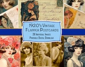 → View on Etsy: Vintage Style Flapper Postcards, Digital printable cards, scrapbooks, junk journals, roaring 20’s, collages, Art Deco, fashion, flappers Vintage Style Flapper Postcards, Digital printable cards, scrapbooks, junk journals, roaring 20’s, collages, Art Deco, fashion, flappers