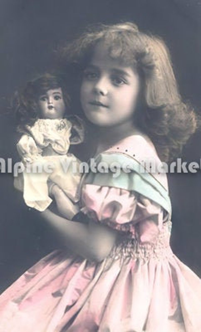 Tinted Real Photo of A Girl Reading to Her Doll Postcards 4