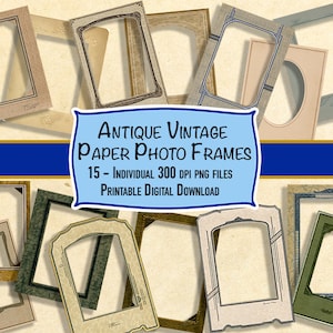 Vintage Paper Photo Frames, Instant Digital Download, Ephemera, Collage, Junk Journal, Clip Art, Scrapbooking, Printable, Shabby Chic
