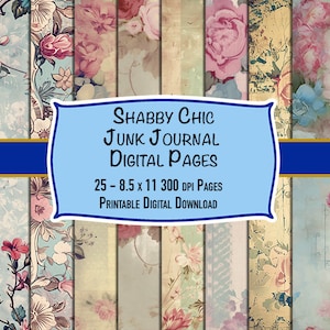 25 Shabby Chic Junk Journal Digital Pages - Floral Collage & Scrapbook Printables, Printable Digital Paper, Download Digital Papers, Instant