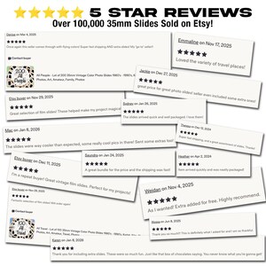 Vintage photography slide reviews from Alpinevintagemarket customers, with over 100,000 slides sold on Etsy