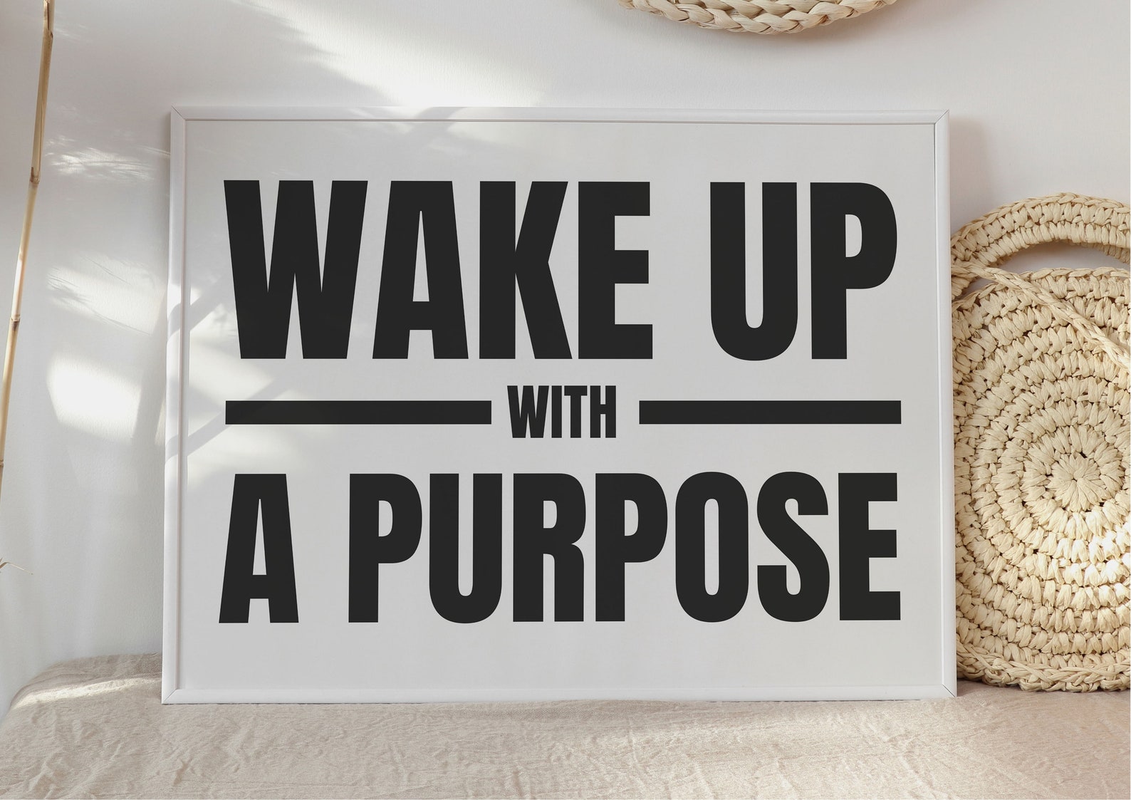 Wake up with a purpose A4 & A3 WALLART Monochrome Etsy