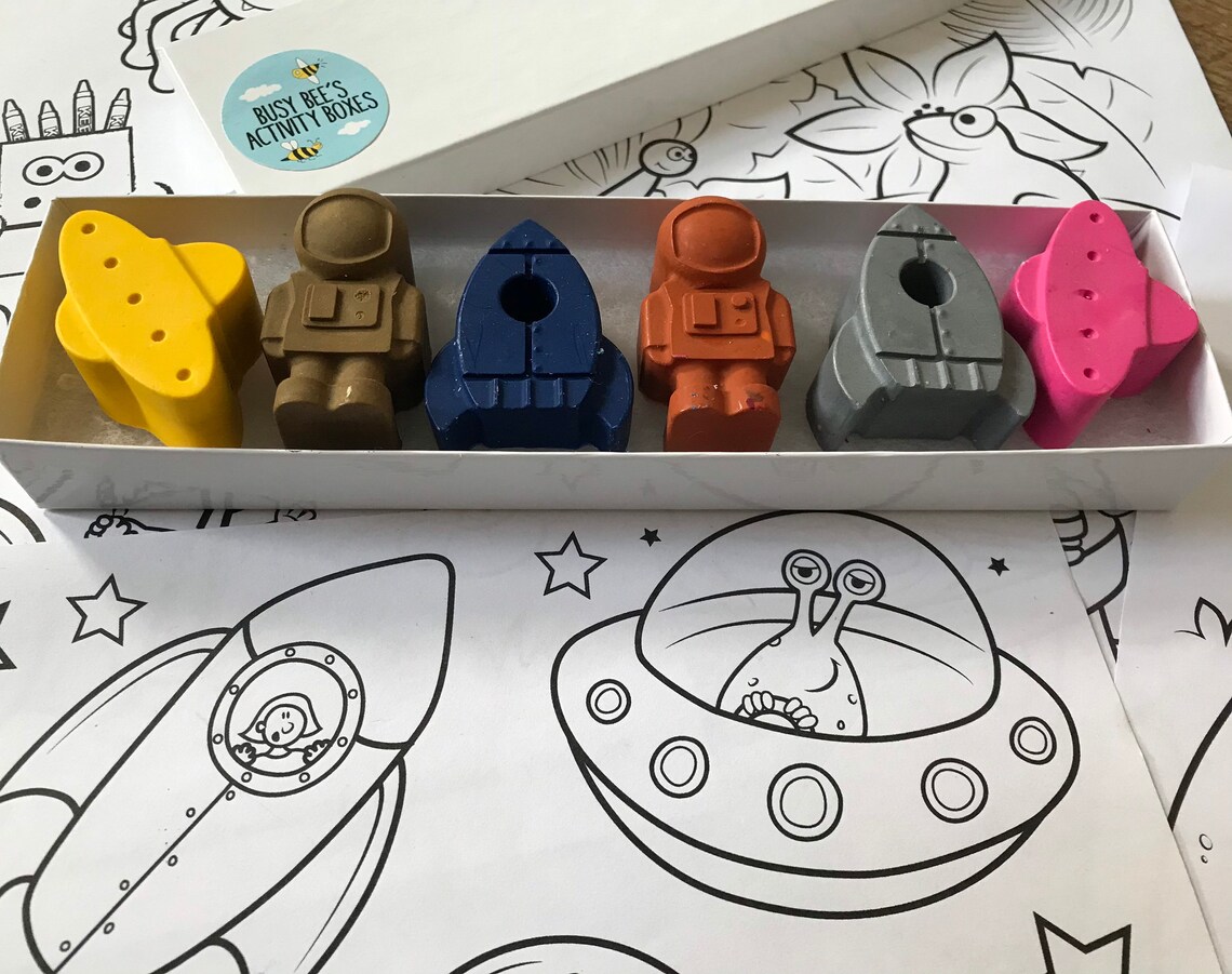 Space crayons with colouring sheets | Etsy
