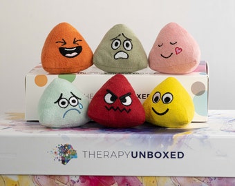 The Feel-Lings - Fabric characters displaying different moods for mental health