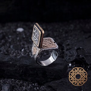 Carta Caligrafía Anillo de Plata, Anillo Hecho a Mano, Anillo Islámico, Accesorio de los Mejores Hombres, Plata Esterlina 925, Anillo Otántico, Anillo Personalizable