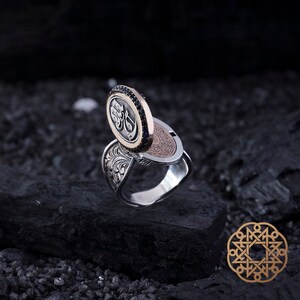 Anillos de plata con caligrafía de letras, anillos hechos a mano, anillos islámicos, el mejor accesorio para hombres, plata de ley 925, anillos otantic, anillos personalizables