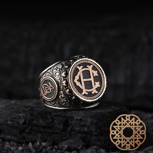Anillos de plata con caligrafía de letras, anillos hechos a mano, anillos islámicos, el mejor accesorio para hombres, plata de ley 925, anillos otantic, anillos personalizables
