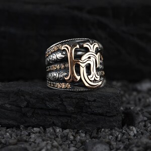 Anillos de plata con caligrafía de letras, anillos hechos a mano, anillos islámicos, el mejor accesorio para hombres, plata de ley 925, anillos otantic, anillos personalizables