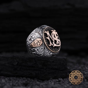 Anillos de plata con caligrafía de letras, anillos hechos a mano, anillos islámicos, el mejor accesorio para hombres, plata de ley 925, anillos otantic, anillos personalizables