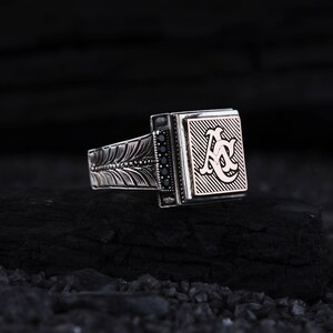 Anillos de plata con caligrafía de letras, anillos hechos a mano, el mejor accesorio para hombres, plata de ley 925, anillos auténticos, anillos personalizados, anillo con monograma