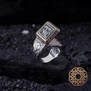 Anillo de plata con caligrafía de letras, anillo hecho a mano, anillo islámico, el mejor accesorio para hombres, plata de ley 925, anillo otantic, anillo personalizable