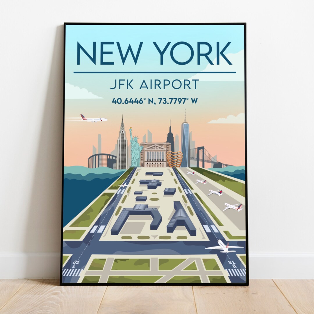 NY JFK Skyline Wall Art New York Nyc Wall Art Nyc Airport Poster Jfk 