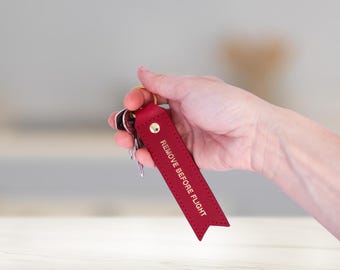 Personalized Leather Remove Before Flight Keychain: Aviation Gift