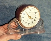 Working mechanical vintage Soviet clock Mayak. Crystal case, 7 days of work USSR Mayak-Kristall 60s. Rare mantel clock.