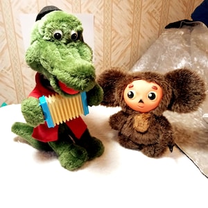 Set Cheburashka and the Big Crocodile,Crocodile Gena,plush character,Vintage souvenir,Plush toy Cheburashka Retro,Cheburashka,Soviet cartoon