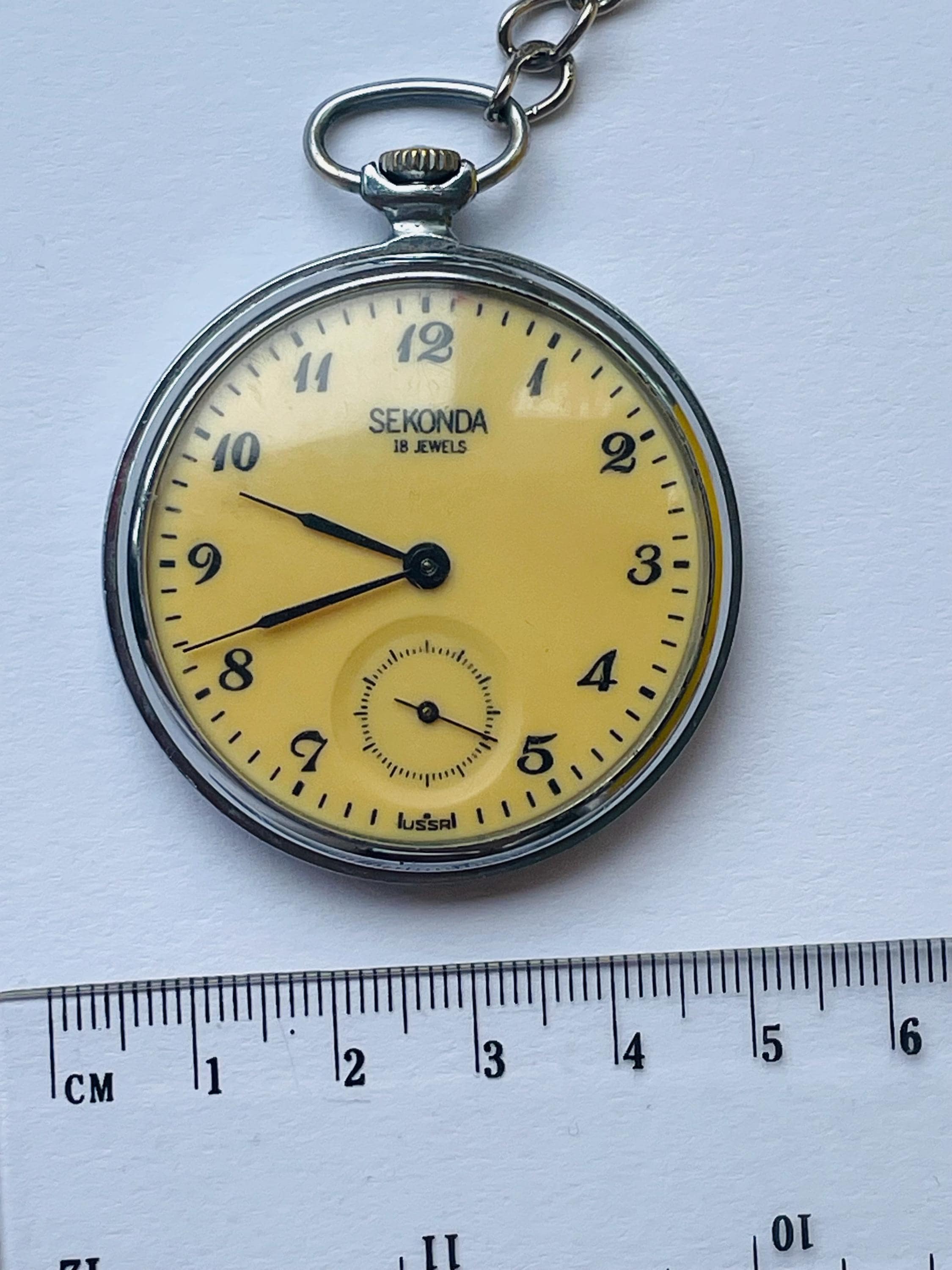 Working Soviet Mechanical Pocket Watch Sekonda 18 Jewels Railway 