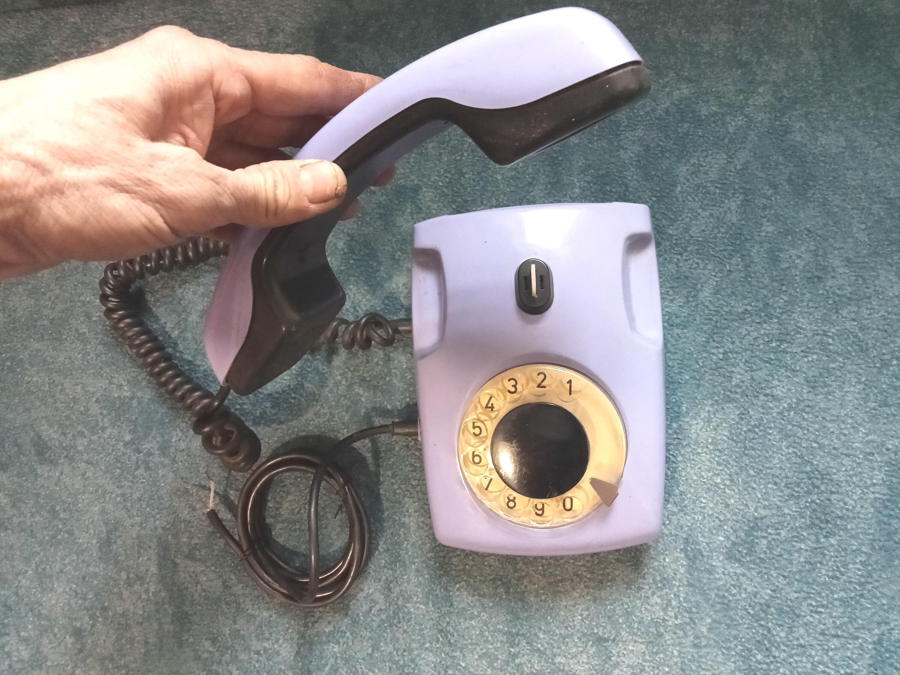 Working Vintage purple telephone with Spektr-3 dial.  desk phone 1987 old USSR home decor wired rare telephone.