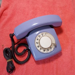Working Vintage purple telephone with Spektr-3 dial.  desk phone 1987 old USSR home decor wired rare telephone.
